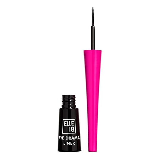 Elle 18 Eye Drama Liquid Eyeliner, Matte Finish, Intense Black, Long Lasting, Easy to Apply, Single Stroke Application, Water Resistant Formula | 3.5ml,Medium + Large