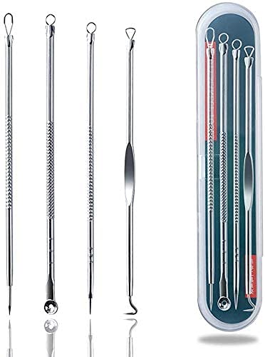 Angelie Stainless Steel Blackhead Remover & Pimple Blemish Remover Tool Set | 4-Piece Extractor Kit for Face, Nose, and Acne Treatment |