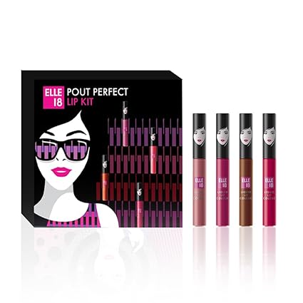 Elle 18 Pout Perfect Lip Kit (Set Of 4 Liquid Lipsticks) - Matte