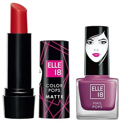 Elle 18 Elle 8 Lipstick Maroon Silk (Matte)&Elle18 Matte, Glossy Finish Nail Pops Color 161, 161, 5 Ml