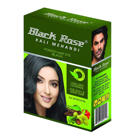 Black Rose Kali Mehandi | Herbal Black Henna Hair Color | 5sachets of 10gm each (50Gms) (Black, 2 Box)